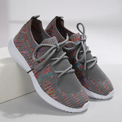 Sneakers Dames - Multicolor Gebreid met Veters | Lichtgewicht