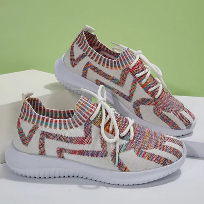 Sneakers Dames - Multicolor Gebreid met Veters | Lichtgewicht