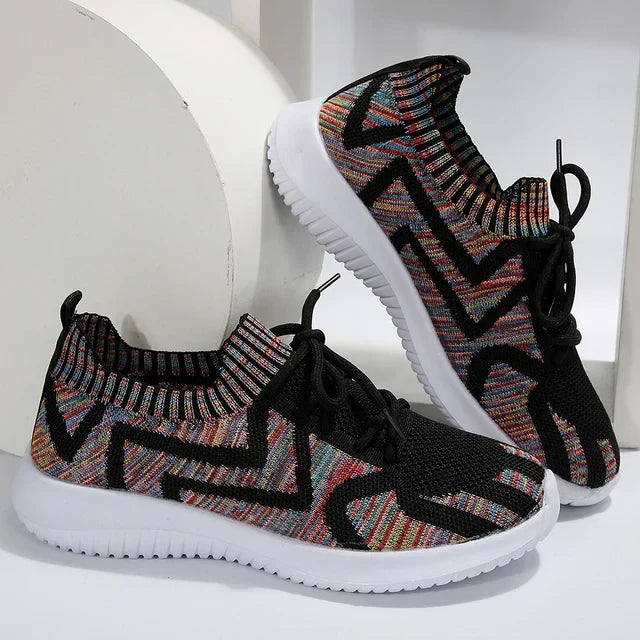 Sneakers Dames - Multicolor Gebreid met Veters | Lichtgewicht