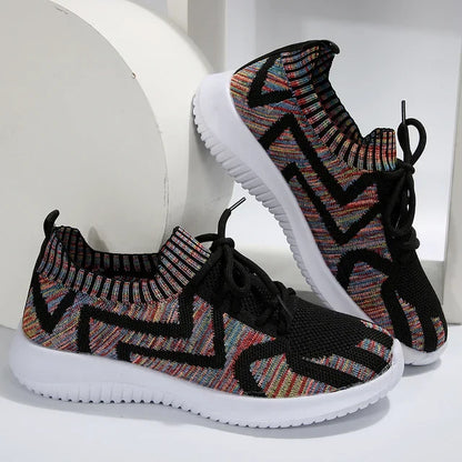 Sneakers Dames - Multicolor Gebreid met Veters | Lichtgewicht
