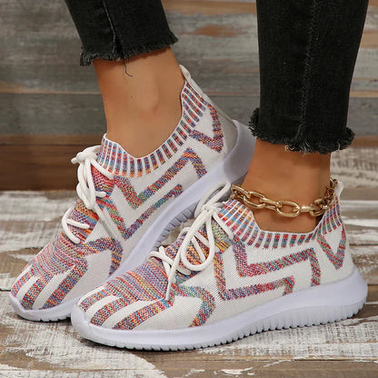 Sneakers Dames - Multicolor Gebreid met Veters | Lichtgewicht