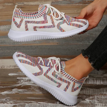 Sneakers Dames - Multicolor Gebreid met Veters | Lichtgewicht
