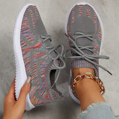 Sneakers Dames - Multicolor Gebreid met Veters | Lichtgewicht