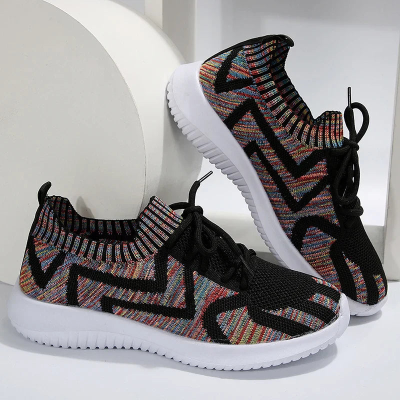 Sneakers Dames - Multicolor Gebreid met Veters | Lichtgewicht