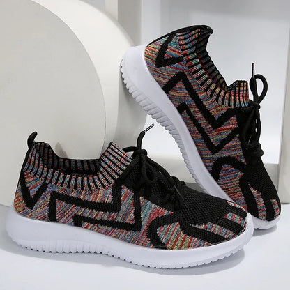 Sneakers Dames - Multicolor Gebreid met Veters | Lichtgewicht