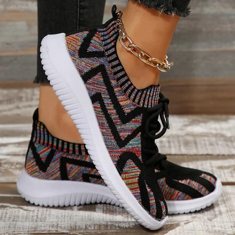 Sneakers Dames - Multicolor Gebreid met Veters | Lichtgewicht