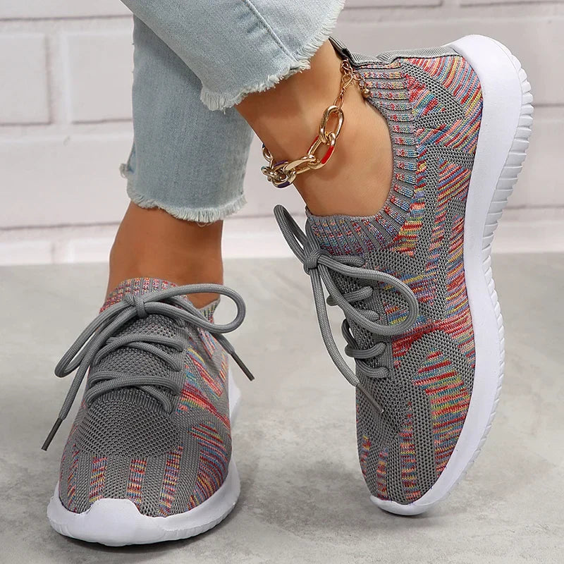 Sneakers Dames - Multicolor Gebreid met Veters | Lichtgewicht