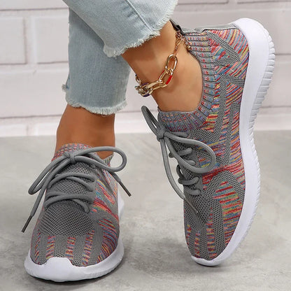 Sneakers Dames - Multicolor Gebreid met Veters | Lichtgewicht
