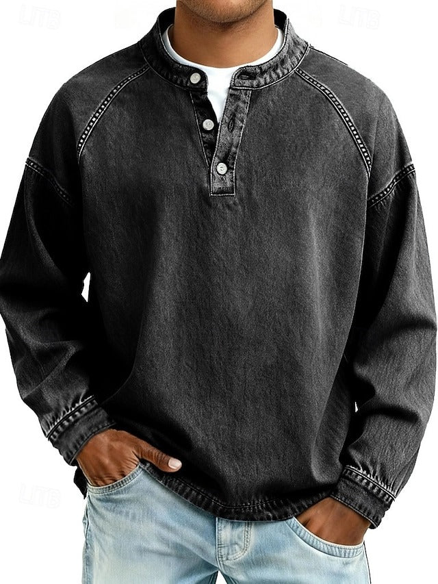 Niels - Heren Trui Oversized met Lange Mouw Knoopsluiting en Opstaande Kraag