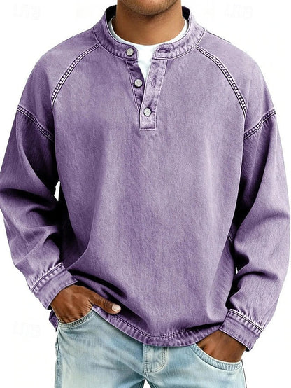 Niels - Heren Trui Oversized met Lange Mouw Knoopsluiting en Opstaande Kraag