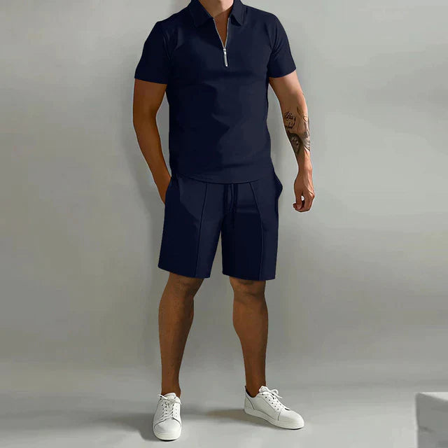 Niels - Stijlvolle Heren Zomerset met Ritskraag en Geplooide Short