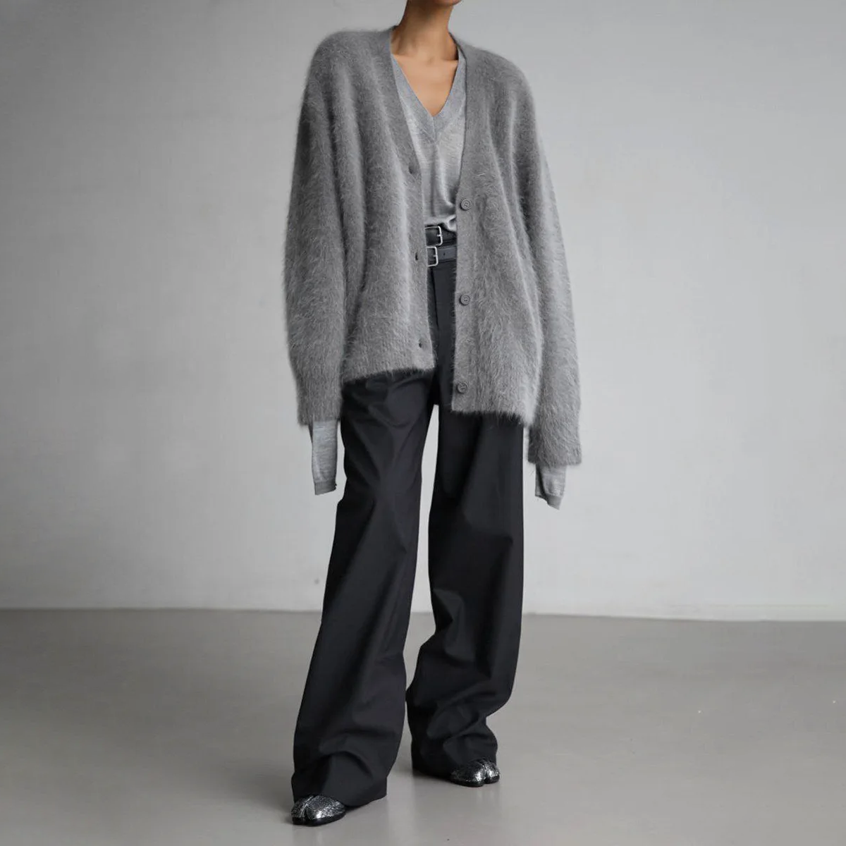 Nina - Dames Lang Vest Warm Gebreid Oversized met V-hals en Knoopsluiting