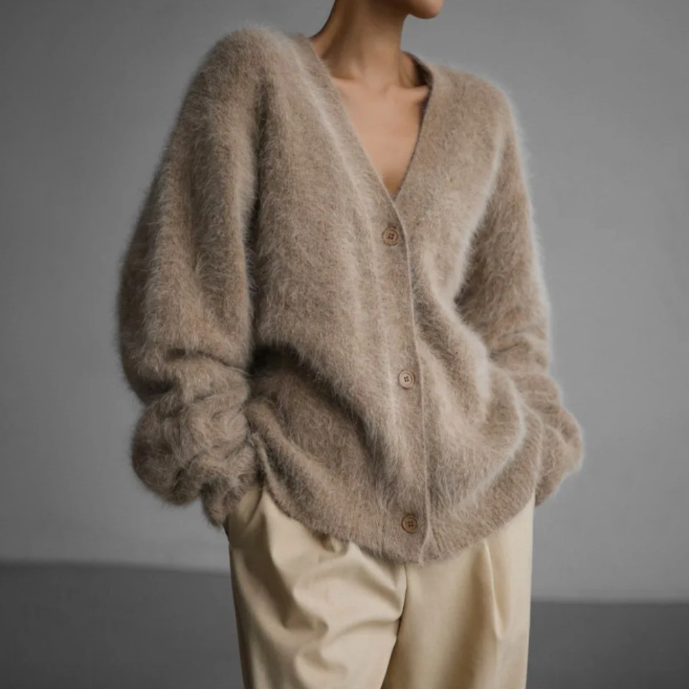 Nina - Dames Lang Vest Warm Gebreid Oversized met V-hals en Knoopsluiting
