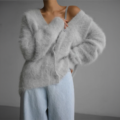 Nina - Dames Lang Vest Warm Gebreid Oversized met V-hals en Knoopsluiting