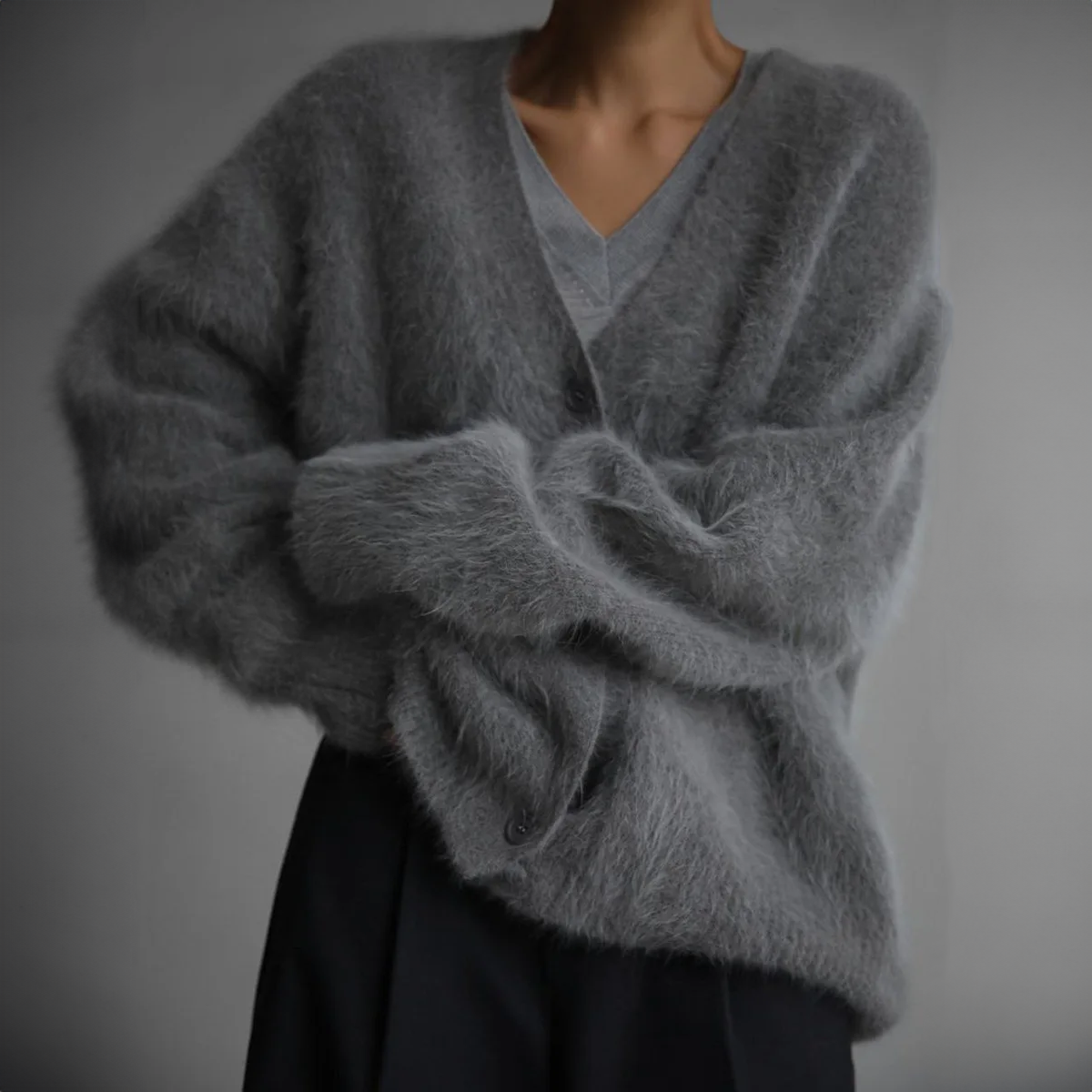 Nina - Dames Lang Vest Warm Gebreid Oversized met V-hals en Knoopsluiting