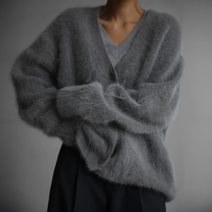 Nina - Dames Lang Vest Warm Gebreid Oversized met V-hals en Knoopsluiting
