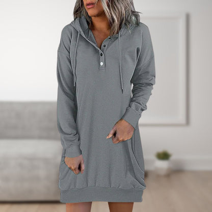 Nina - Dames Lange Hoodie Oversized met Knoopsluiting en Steekzakken