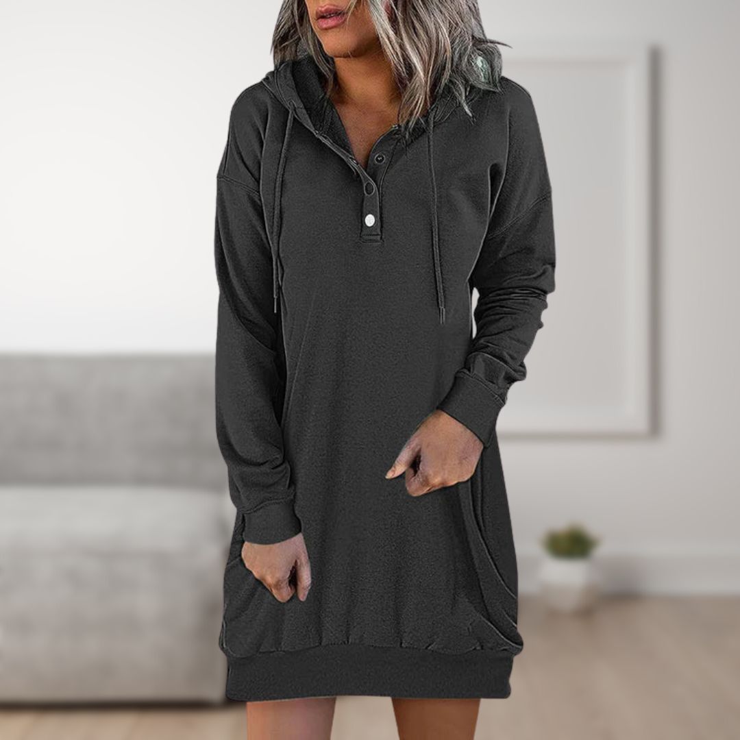 Nina - Dames Lange Hoodie Oversized met Knoopsluiting en Steekzakken