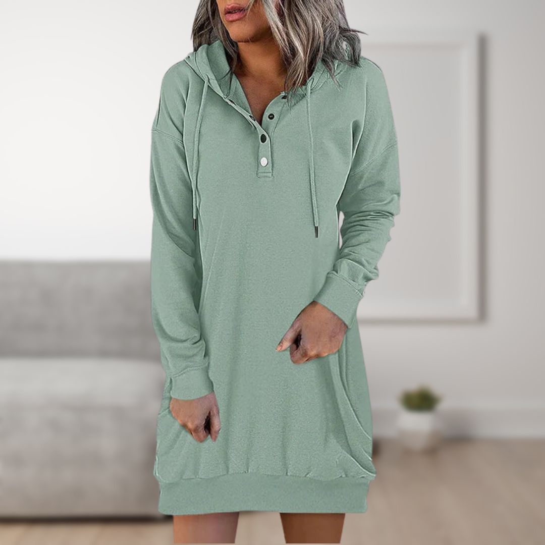 Nina - Dames Lange Hoodie Oversized met Knoopsluiting en Steekzakken