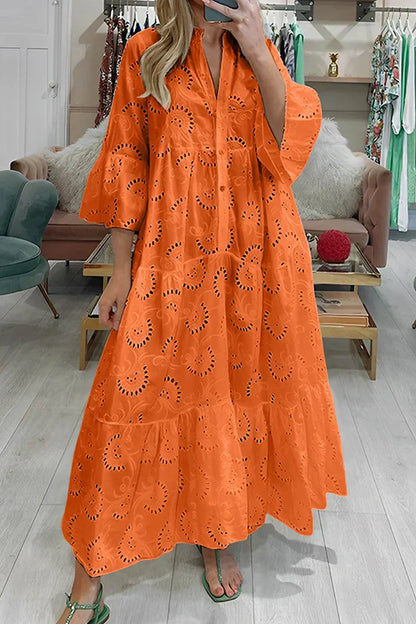 Noor - Boho Maxi Zomerjurk Dames met V-hals en Broderie Details