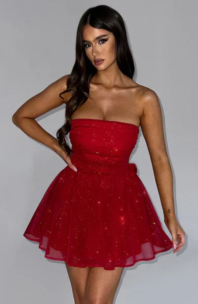 Noor - Chique Bruiloft Gastenjurk Dames met Strapless Hals en Uitwaaierende Rok