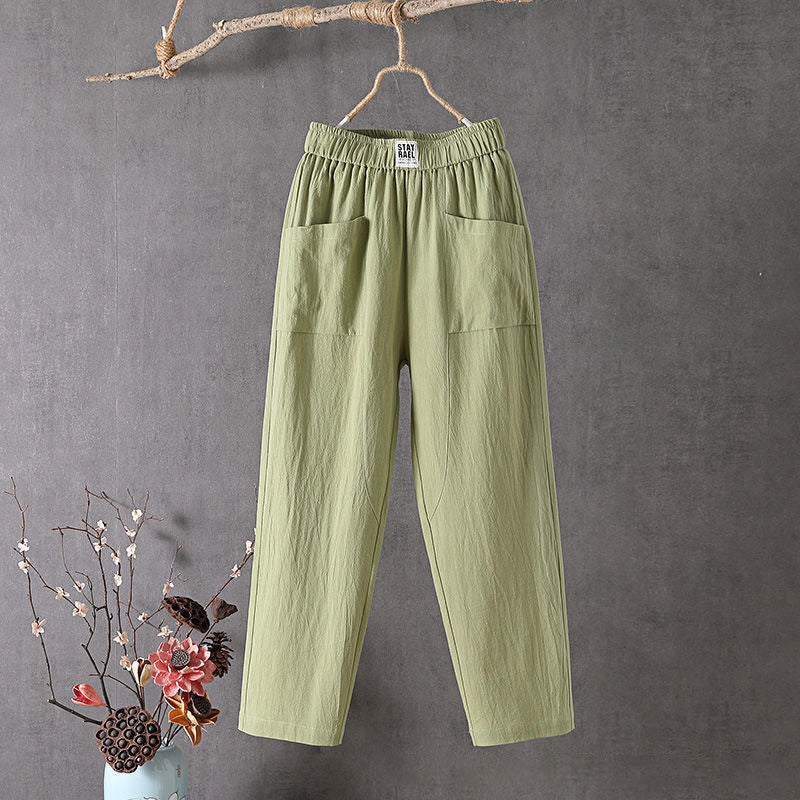 Noor - Comfortabele Linnen Broek Dames met Elastische Taille en Grote Zakken