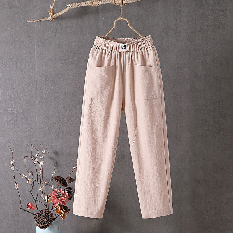 Noor - Comfortabele Linnen Broek Dames met Elastische Taille en Grote Zakken