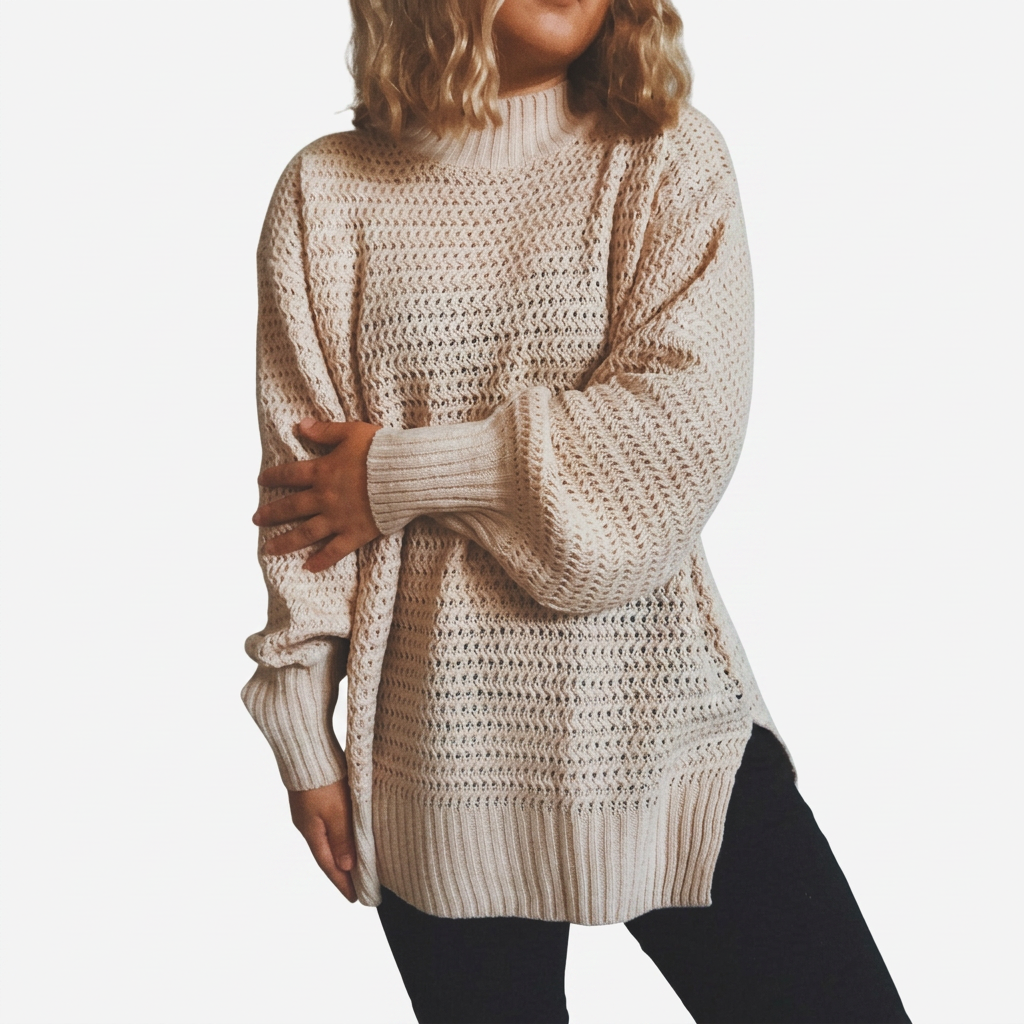 Noor - Dames Coltrui Gebreid Oversized met Zijsplitten en Ballonmouwen