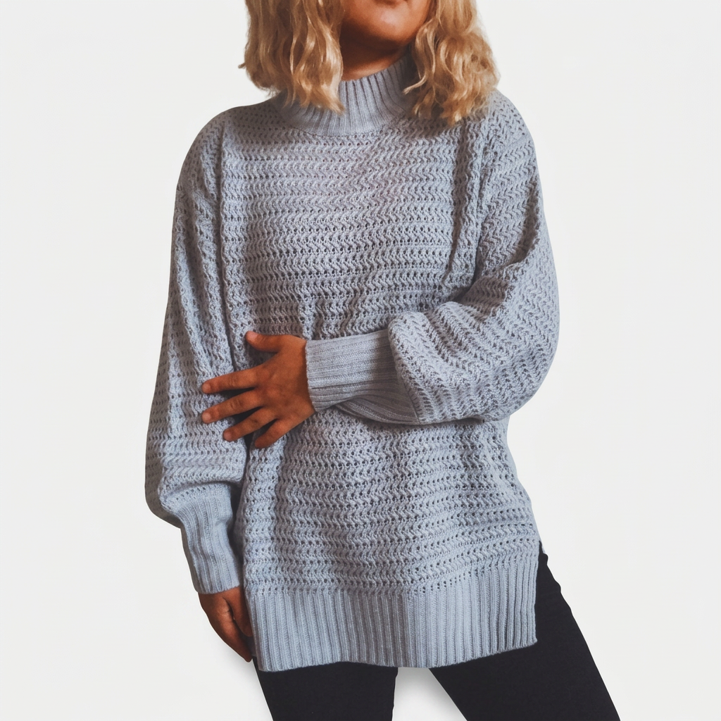 Noor - Dames Coltrui Gebreid Oversized met Zijsplitten en Ballonmouwen