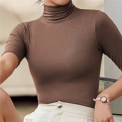 Noor - Dames Coltrui met Ribstructuur Driekwart Mouw en Lichte Stof