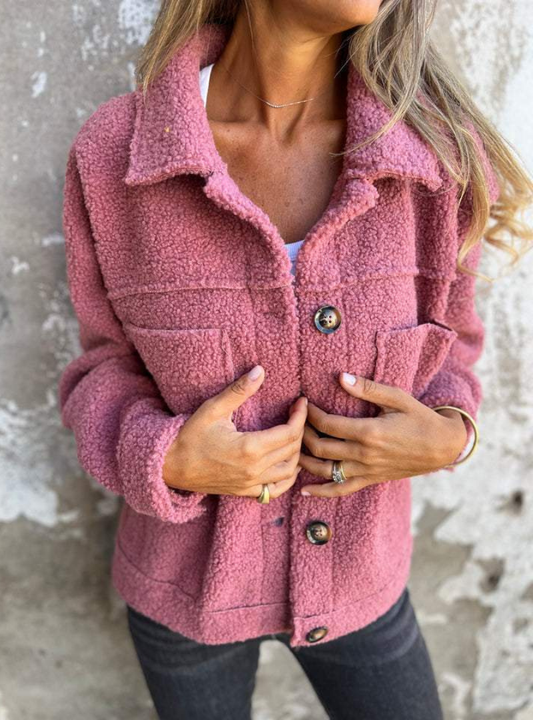 Noor - Dames Fleece Blend Jas voor de Herfst met Knoopsluiting en Borstzakken