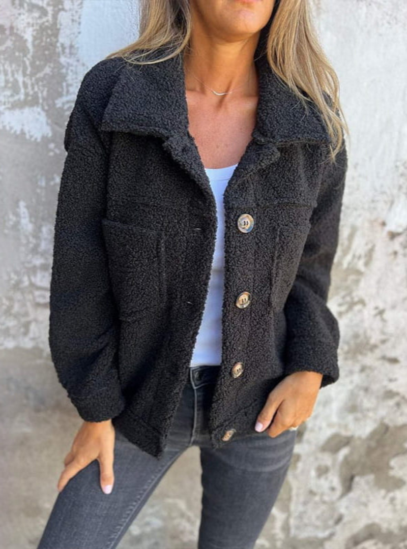 Noor - Dames Fleece Blend Jas voor de Herfst met Knoopsluiting en Borstzakken