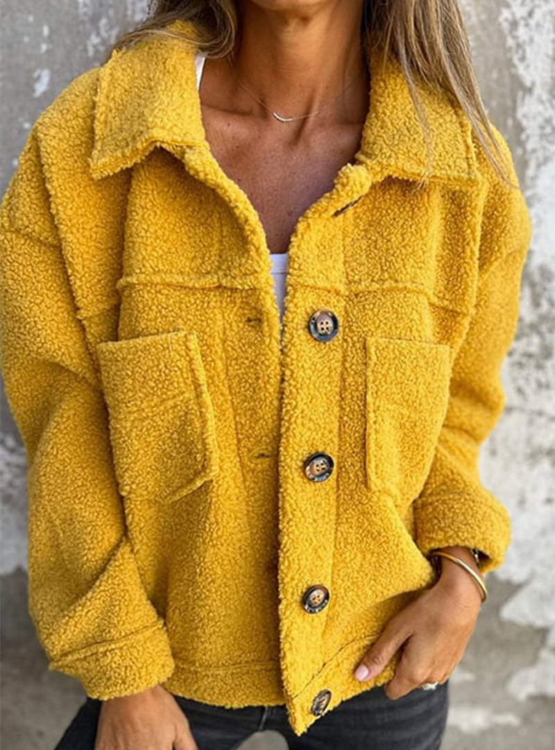 Noor - Dames Fleece Blend Jas voor de Herfst met Knoopsluiting en Borstzakken