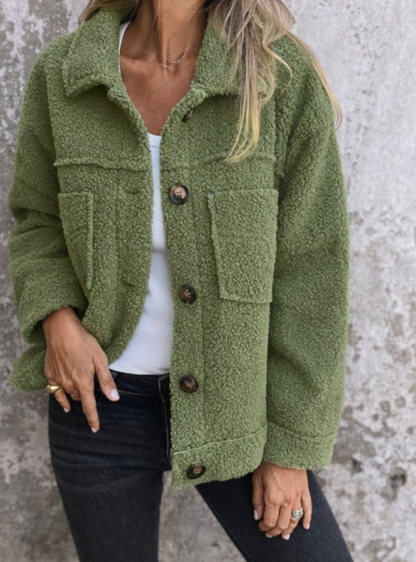 Noor - Dames Fleece Blend Jas voor de Herfst met Knoopsluiting en Borstzakken
