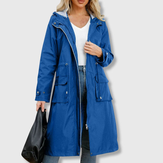 Noor - Dames Lange Waterdichte Regenjas Herfst met Capuchon en Rits