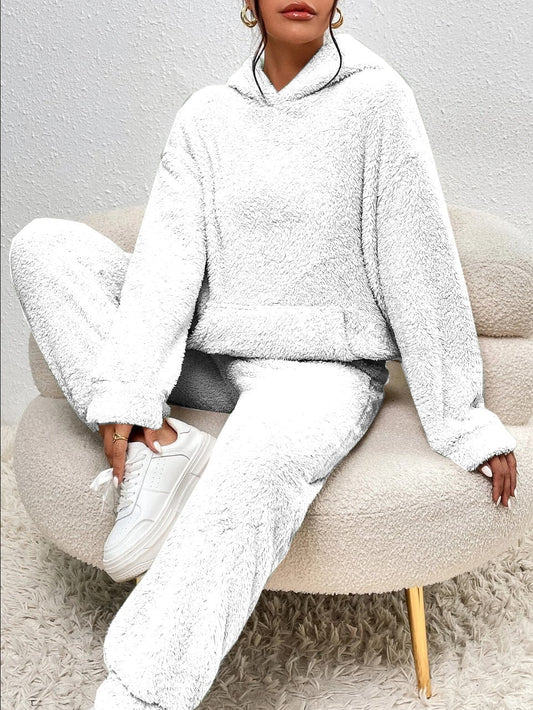 Noor - Dames Loungeset Fluffy met Oversized Hoodie en Wijde Broek