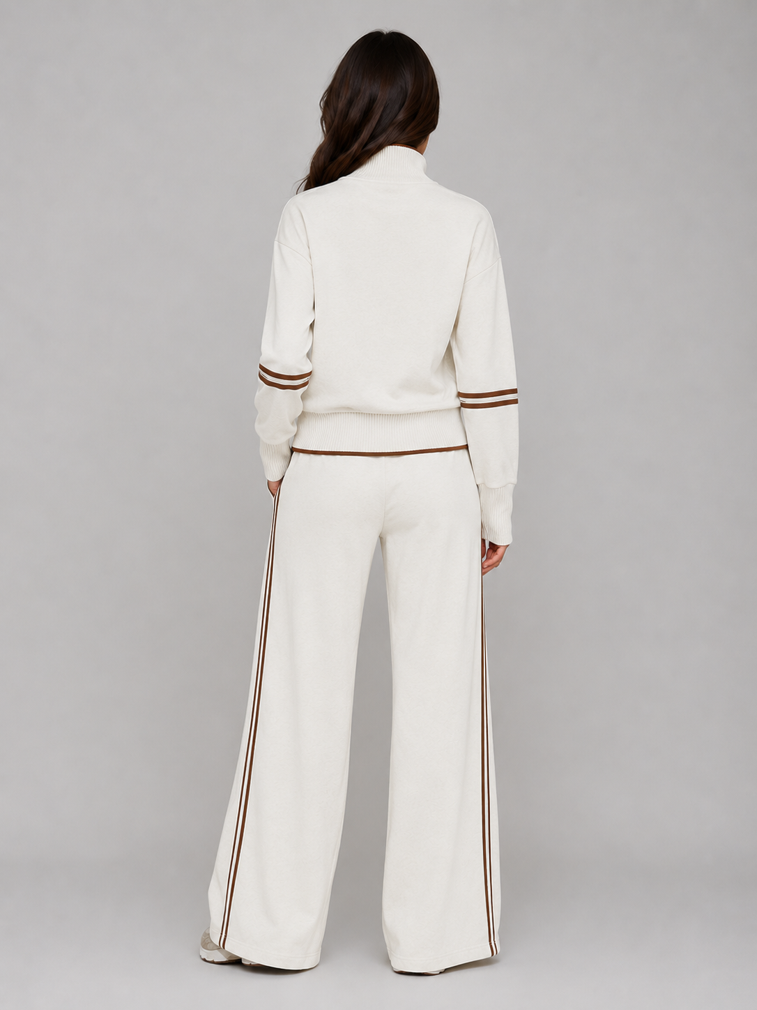 Noor - Dames Loungewear Set Half Zip met Wijde Broek en Contrastbies