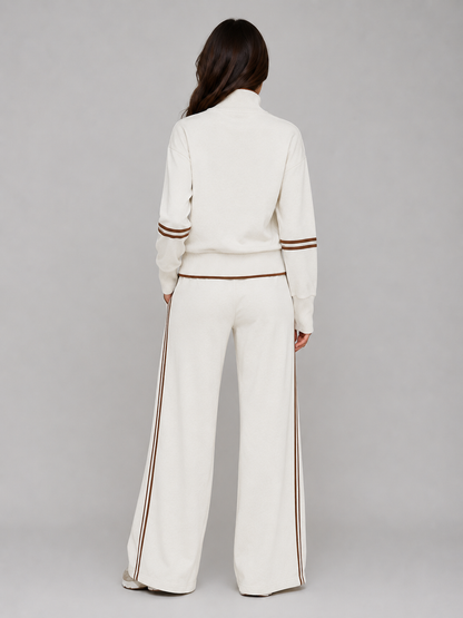 Noor - Dames Loungewear Set Half Zip met Wijde Broek en Contrastbies