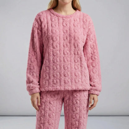 Noor - Dames Pyjama Set Fluffy met Bijpassende Broek en Kabelpatroon
