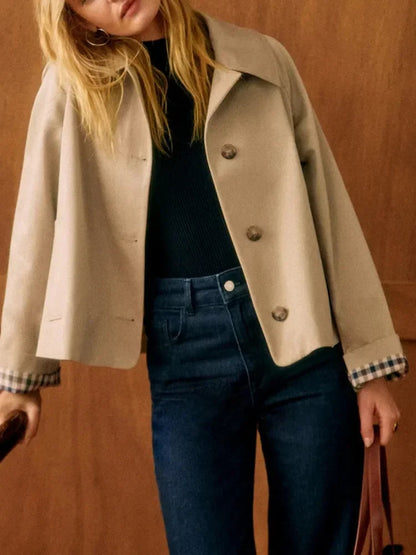 Noor - Dames Trenchcoat Kort met Reverskraag en Knoopsluiting voor Herfst