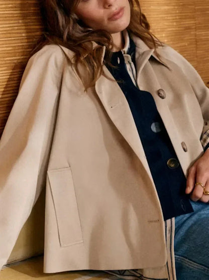 Noor - Dames Trenchcoat Kort met Reverskraag en Knoopsluiting voor Herfst