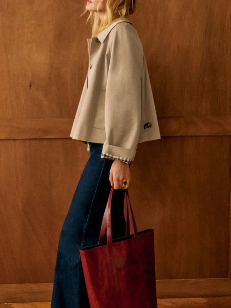 Noor - Dames Trenchcoat Kort met Reverskraag en Knoopsluiting voor Herfst