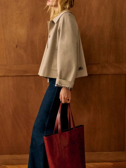 Noor - Dames Trenchcoat Kort met Reverskraag en Knoopsluiting voor Herfst