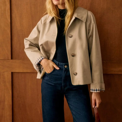 Noor - Dames Trenchcoat Kort met Reverskraag en Knoopsluiting voor Herfst