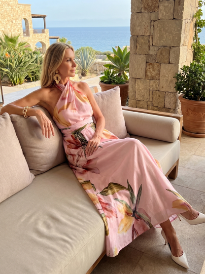 Noor - Elegante Bruiloft Gast Jurk Dames Maxi met Halterhals en Bloemenprint