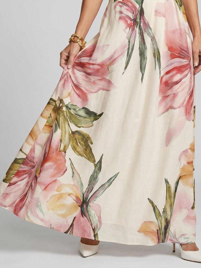 Noor - Elegante Bruiloft Gast Jurk Dames Maxi met Halterhals en Bloemenprint