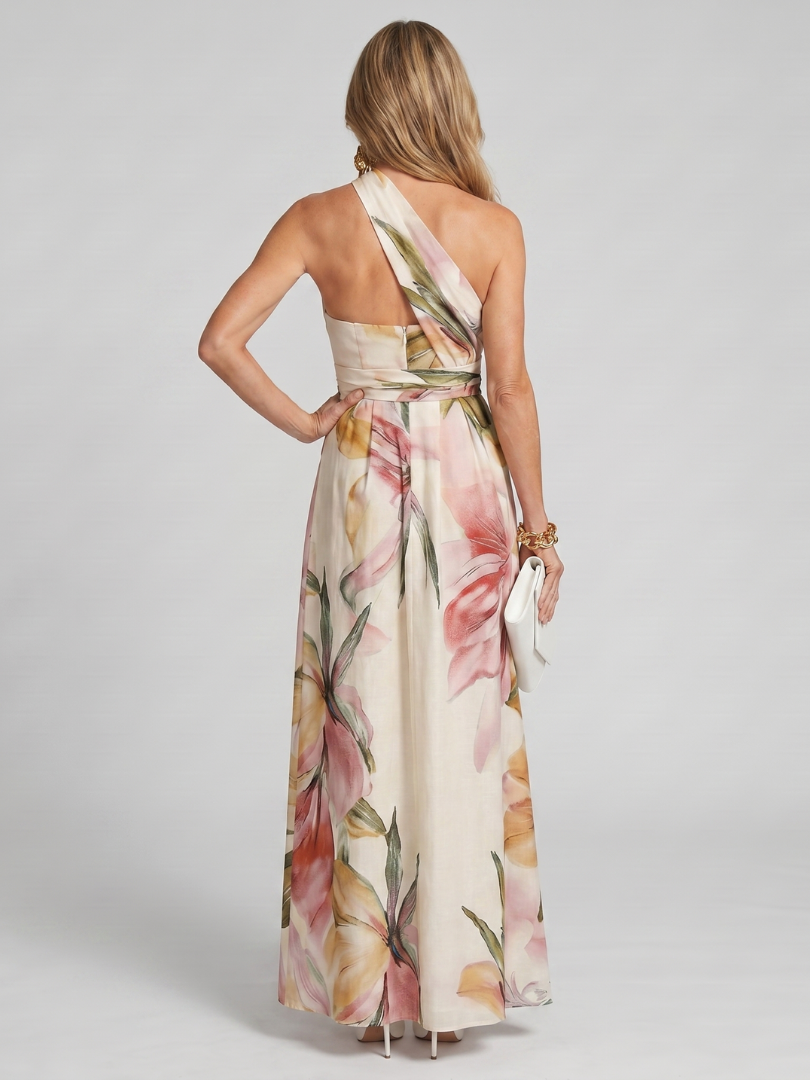 Noor - Elegante Bruiloft Gast Jurk Dames Maxi met Halterhals en Bloemenprint