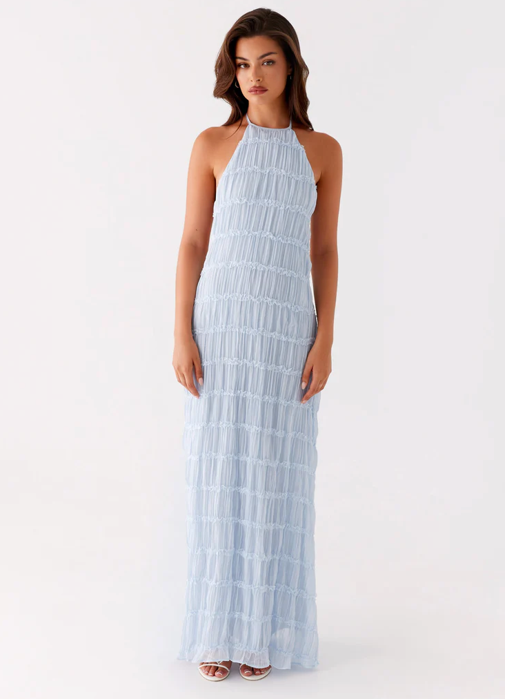 Noor - Elegante Bruiloft Gastenjurk Dames met Halternek en Getextureerde Maxi Rok