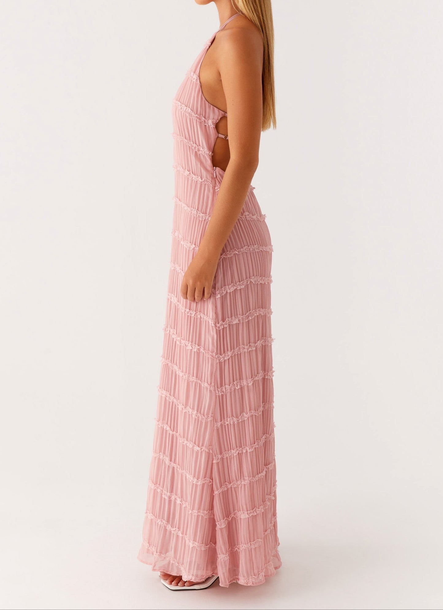 Noor - Elegante Bruiloft Gastenjurk Dames met Halternek en Getextureerde Maxi Rok