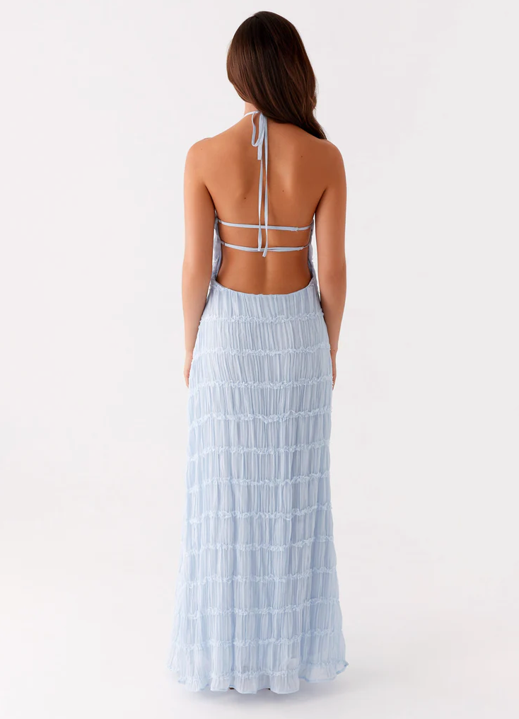 Noor - Elegante Bruiloft Gastenjurk Dames met Halternek en Getextureerde Maxi Rok